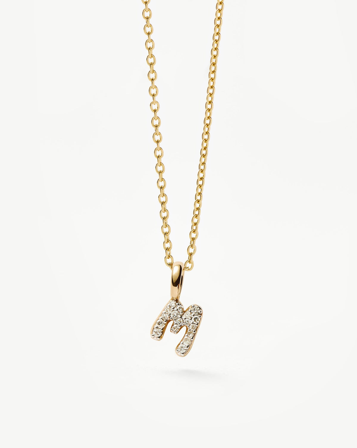 Solid Gold Diamond Initial Mini Pendant Necklace - M | 14ct Solid Yellow Gold Plated/Diamond