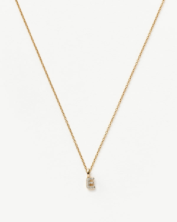 Solid Gold Diamond Initial Mini Pendant Necklace  - E | 14ct Solid Yellow Gold Plated/Diamond