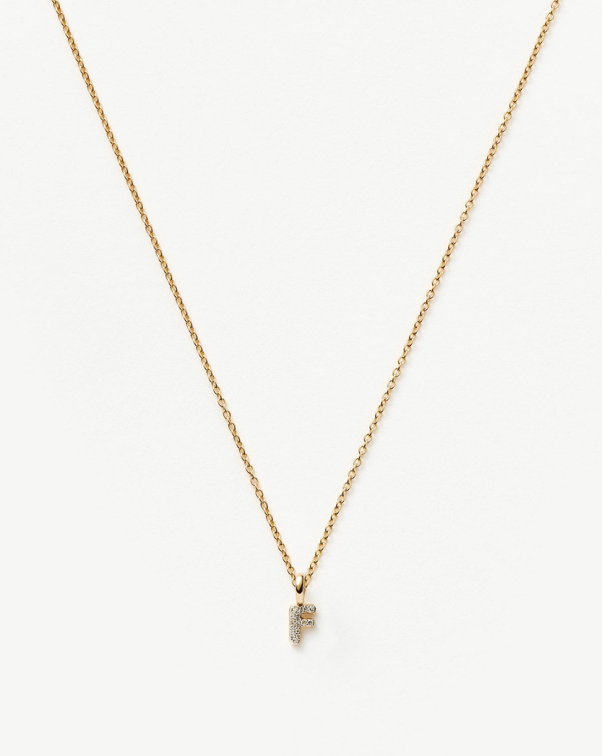 Solid Gold Diamond Initial Mini Pendant Necklace - F | 14ct Solid Yellow Gold Plated/Diamond