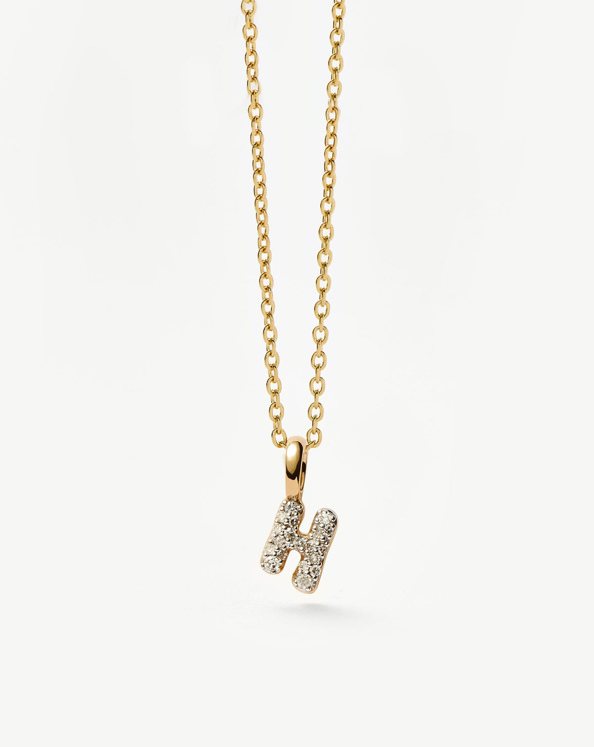 Solid Gold Diamond Initial Mini Pendant Necklace - H | 14ct Solid Yellow Gold Plated/Diamond