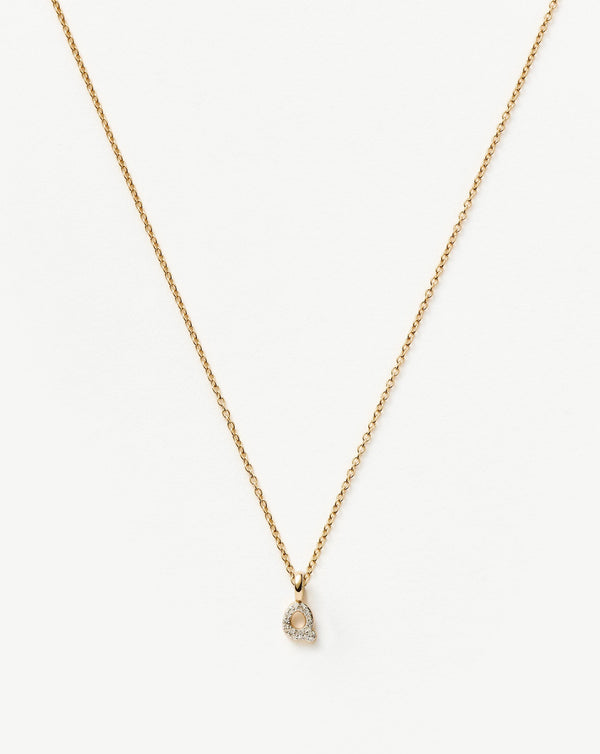 Solid Gold Diamond Initial Mini Pendant Necklace - Q | 14ct Solid Yellow Gold Plated/Diamond