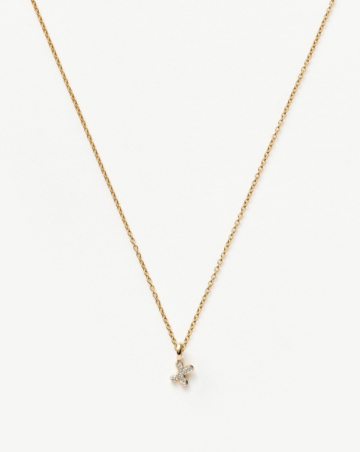 Solid Gold Diamond Initial Mini Pendant Necklace - X | 14ct Solid Yellow Gold Plated/Diamond